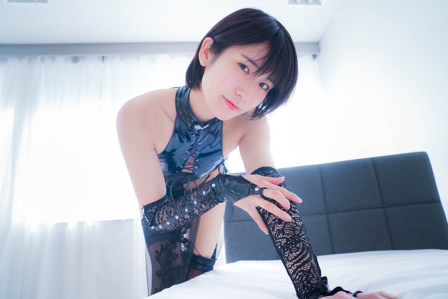 Kurusu Usako Black Lace and Leather Lingerie Gravure Photo Set (Digital)